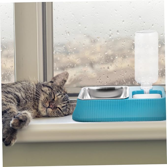 Happyyami Automatic Pet Water Dispenser Detachable Food Bowl for Cats and Dogs Dual Function Easy to Space-Saving for Indoor Use Navy