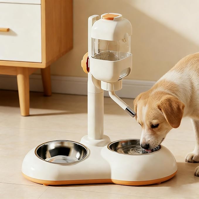 Standing Water Dispenser for Pets, Automatic Food and Water Dispenser for Cats, and Kittens, White