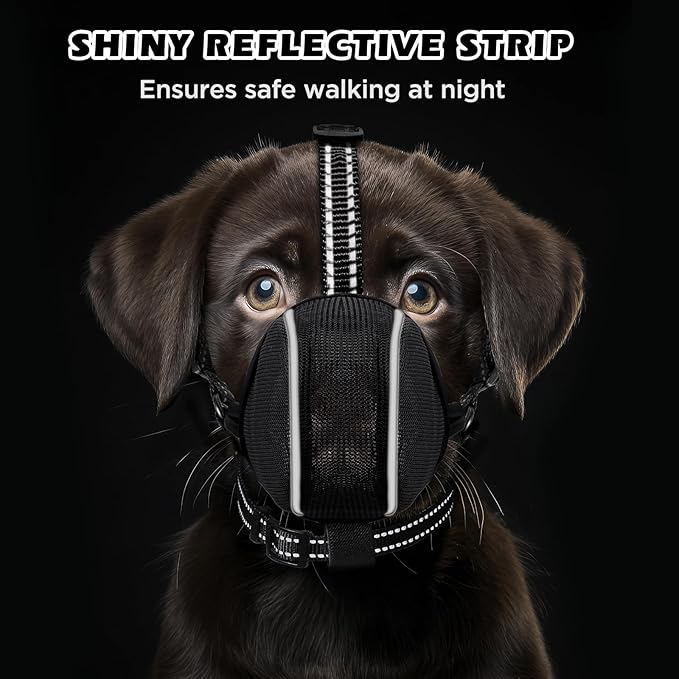 Dog Muzzle - Soft Breathable Mesh Nylon Adjustable Muzzle for Small Medium Large Dogs Prevents Chewing,Biting & Scavenging | Allows Panting, Drinking & Grooming | Secure Collar Strap Design(Black XXL)