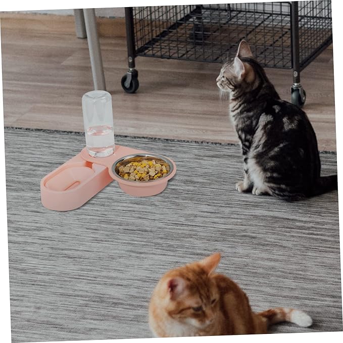 Pet Feeder with Bowls Rotating Stainless Steel Design for Cats and Dogs Clean Automatic Water Dispenser Space-Saving Pet Feeding Station Pink