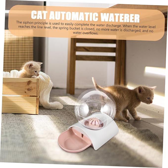 1PC Large Capacity Pet Automatic Water Dispenser Durable Transparent Bubble Water Bowl for Dogs Cats Lightweight Design Easy to Clean for Home Outdoor Use Pink