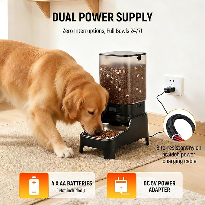 Marchul 7L Automatic Dog Feeder Large Breed and 8L Automatic Gravity Pet Water Dispenser with Patented Faucet, Stainless Steel Bowl, Adjustable Elevated Base, Battery Operated, Timed Cat Feeder