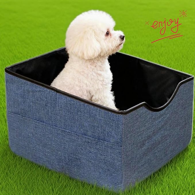 Portable Foldable Cat Dog Car Seat for Small Dogs Spacious Travel Bed with Clip-On Safety Leash Comfy Carseat with Storage Pockets Cat Puppy Car Travel Carrier Bed (Blue)