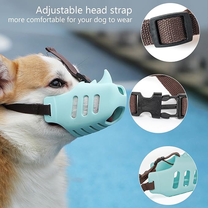 NACOCO Anti Bite Dog Muzzle - Dog Soft Mouth Rhino with Adjustable Strap Covers Breathable Silicone Cage Pet for Biting Chewing Small Medium (Blue Rhino, S)
