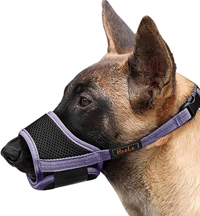 HEELE Dog Muzzle,Soft Nylon Muzzle Anti Biting Barking Chewing,Air Mesh Breathable Drinkable Adjustable Loop Pets Muzzle for Small Medium Large Dogs (Purple,L)