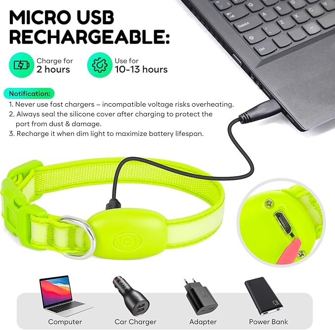 Light up Dog Collar - Multi-Color LED Dog Collar, USB-C Rechargable, Flashing Collar for Cats, Puppy Dogs and Small Breeds,Waterproof and Adjustable Rainbow Collar for Dogs(XSmall)