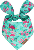 Dog Birthday Bandana, Luxury Handmade Double-Layer Pet Bandana for Small Medium Large Dogs, Silk-Soft Polyester Neck Gaiter for Birthday Party, Christmas, Thanksgiving(Blue Flamingo, Large)