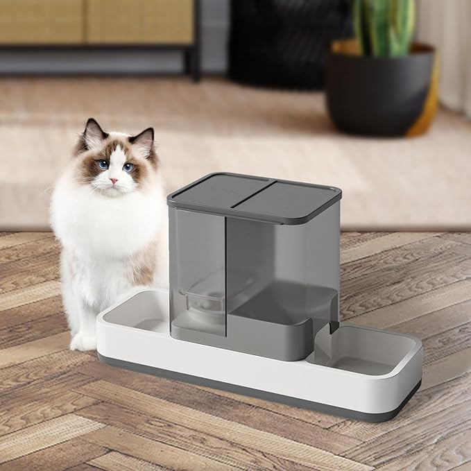Food and Water Dispenser Set Pet Food Feeder Self Feed Automatic Feeder and Water Dispenser for Hedgehog Dogs, Gray