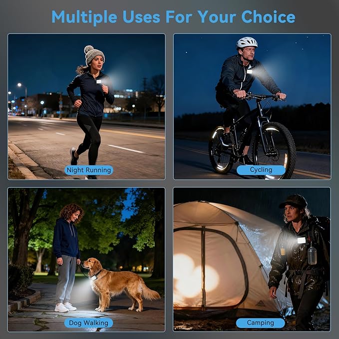 Running Lights for Runners, Clip on Flashlight, Rechargeable LED Safety Light for Walking at Night, Portable EDC Flashlight, Small Work Light Warning Flashing Camping Hiking Gear (White)