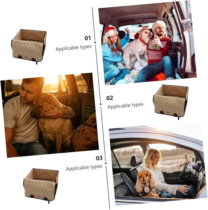 STOBOK Small Dog Car Seat Dog Booster Seat Breathable Travel Carrier Cage Folding Soft Elevated Pet Bed Cushion for Auto Small Medium Pets Beige