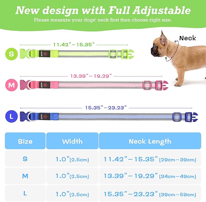 YFbrite Full Adjustbale LED Dog Collar, Full Illuminated Light up Dog Collars, Reflective Dog Collar Light Glowing in The Dark for All Dogs Safety (Medium, Green-2)