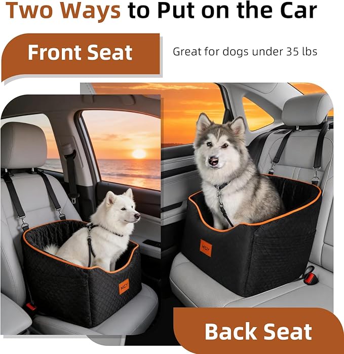 MCY Dog Car Seat for Small Dogs, Elevated Pet Car Seat, Travel Safety Pet Seat for Dogs up to 35 lbs, Memory Foam Booster Dog Seat with Washable Removable Cover, Storage Pockets, Black (Black)