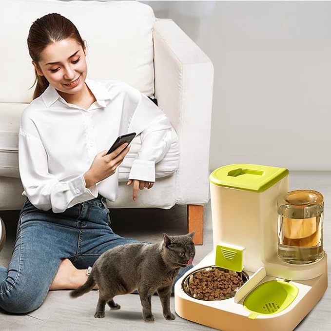 Gravity Pet Feeder and Water Dispenser Set,2 in 1 Automatic Pet Feeder Dispenser,Automatic Cat Food Dispenser, Detachable,Easy Clean,Integrated Large Capacity Dog 1L Water Bowl 2.8L Food Bowl