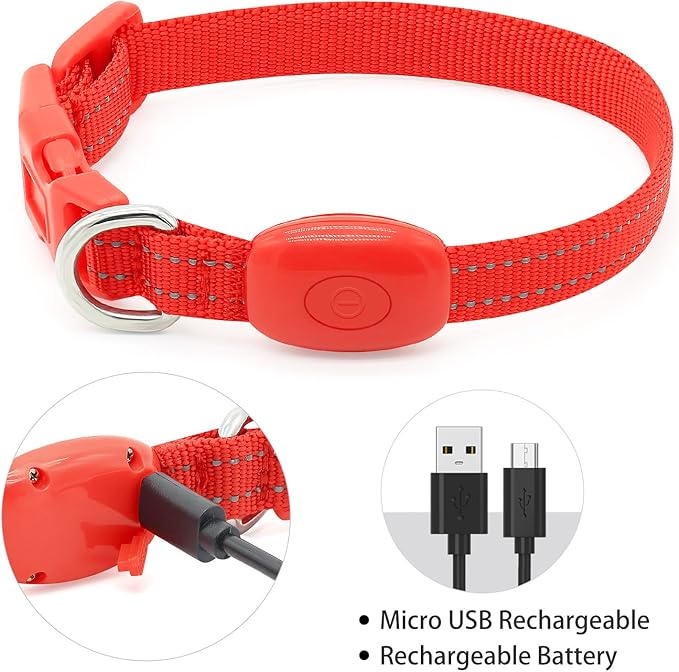 Light up Dog Collar for Small Dog,Vizpet XS Adjustable Size Nylon Collar USB Rechargeable Bright Safety Pet Collar for Cats Dogs (Red，XS)