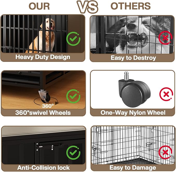LEMBERI 42 inch Heavy Duty Indestructible Dog Crate, High Anxiety Extra Large Dog Cage for Large Dogs, XL Steel Escape Proof Dog Kennel with Wheels and Removable Tray