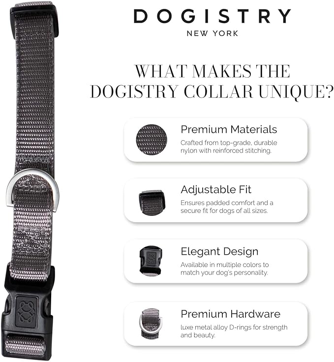The DOGISTRY - City Collar - Steel - Premium Dog Collar with Padded Neoprene & Signature Fabric - Refined Design & Everyday Luxury - Large
