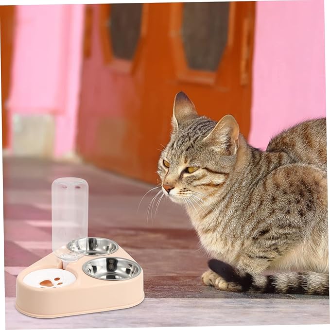 NOLITOY Pet Cat Dog Automatic Water Dispenser with Removable Stainless Steel Food Bowls Capacity Leak Design for Floors for Cats and Dogs