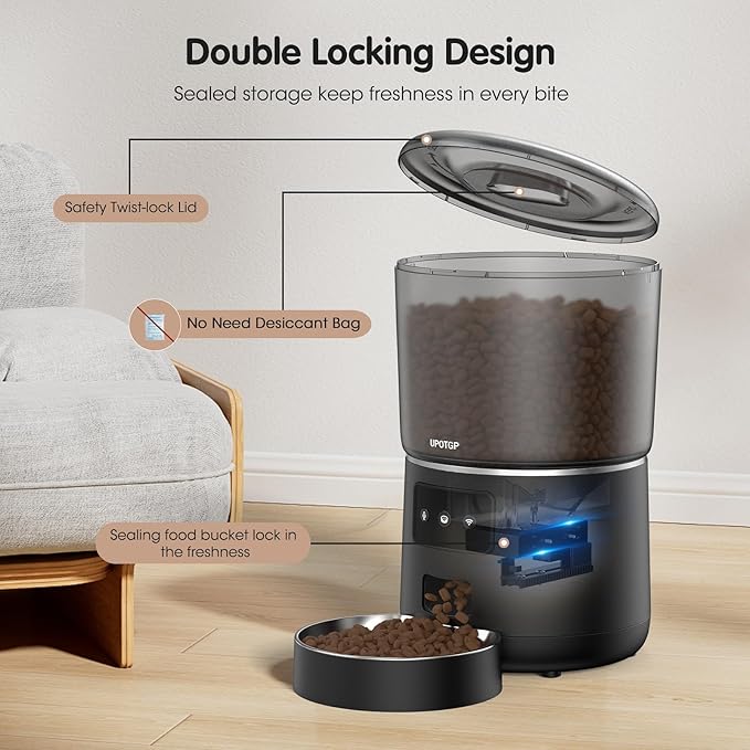 Automatic Cat Feeder, Cat Food Dispenser 4L, 2.4G WiFi Cat Feeder Automatic 1-10 Meals, 1-9 Portions/Meal Timed Cat Feeder, Automatic Pet Feeder for Cats Dog with Stainless Steel Feeding Bowl