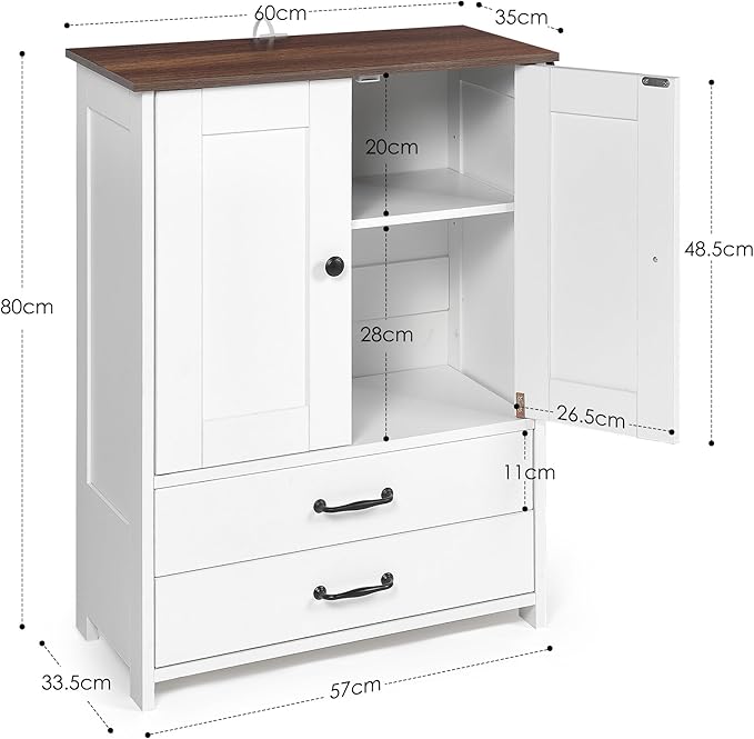Dog Feeding Station,Double Door Locker with 2 Adjustable Bowls,Pet Food Storage Pet Feeder Cabinet Container with Dog Raised Bowls and Hanger for Feeding & Watering Supplies (White)
