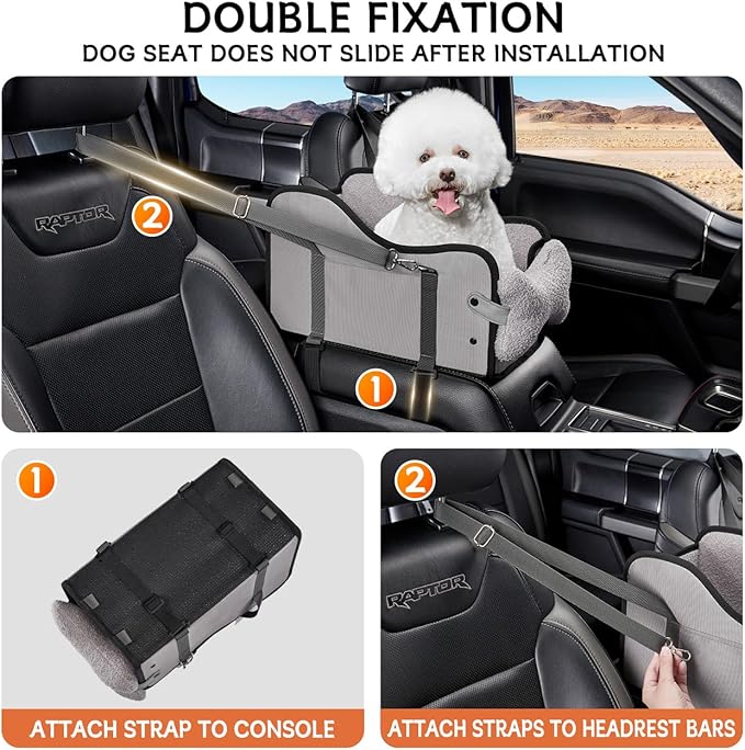 Center Console Dog Car Seat,Pet Puppy Car Seat,Middle Console Dog Armrest Booster Seat for Small Dogs(Gray)