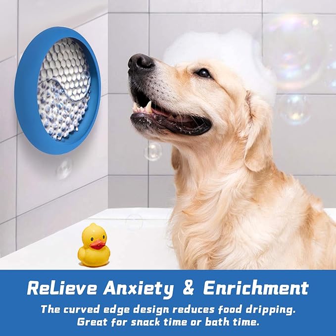 Dog Lick Bowl, Non-Slip Dog Slow Feeder Licking Mat Treat Dispenser, Interactive and Enrichment Toys, Boredom & Anxiety Reducer, BPA Free Silicone (Dark Blue, Large)