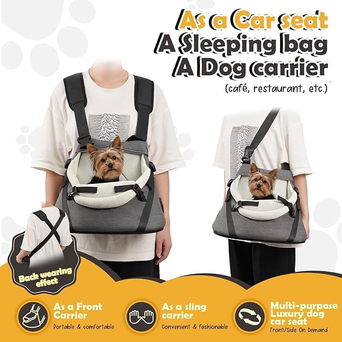 WOYYHO 1-7 lbs Tiny Dog Car Seat for Teacup Yorkie Luxury PU Leather Dog Booster Seat for Small Animals Cats Bunny Lizard Guinea Pigs with Safety Belt, Soft Flannel Lining, Adjustable Height