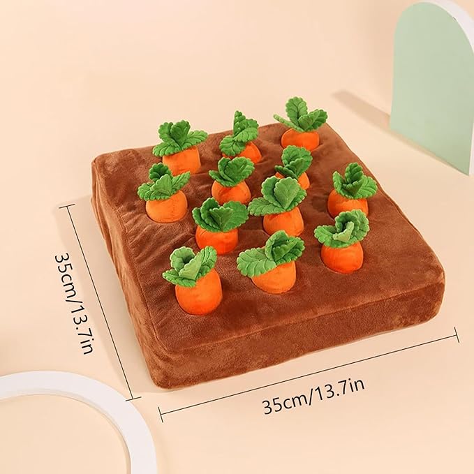 Snuffle Dog Toy - Interactive Feeding Puzzle with 12 Carrots | Plush Nose Work Mat for Mental Stimulation Brain Training Enrichment Activity for Puppy Rabbit Chinchilla Hamster Small Pets