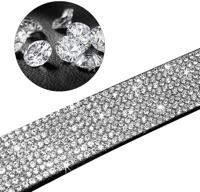 Rhinestone Dog Collar, Cute Dazzling Sparkling Soft Suede Leather Dog Cat Rhinestone Collar Crystal Diamond Pet Dog Puppy Collar(Purple,M 32-38 cm)