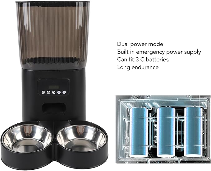 Automatic Cat Food Dispenser, Timed Pet Cat Feeder, Multi Meal Schedule for Cat Dog, Large Food Storage Container for Daily Feeding, Detachable for Easy Clean (Dual Bowls)