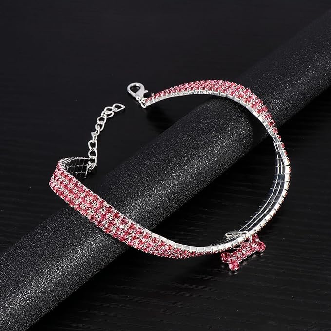 Rhinestone Pet Collar with Crystal Bone Pendant Adjustable Pink Dog Collar Large Size for Puppy and Adult Dogs for Pet Supplies