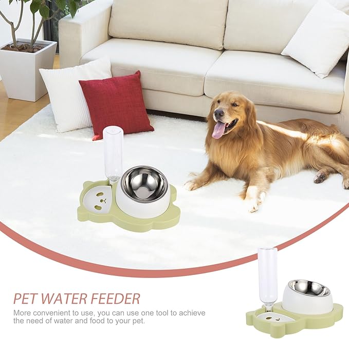 jojofuny Pet Water Feeder and Cat Food Bowl, Multi-Function Stainless Steel Dog Bowl with Neck Protection, Automatic Water Dispenser for Cats and Dogs, Fresh Green, Suitable for Home