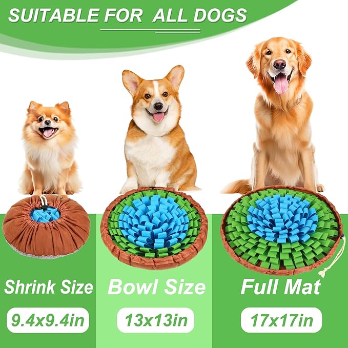 Vivifying Snuffle Mat for Dogs, Adjustable Sniff Mat for Slow Eating and Keep Busy, Interactive Enrichment Toys for Mental Stimulation (Blue&Green)