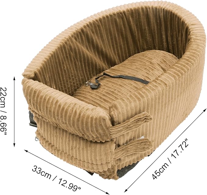 X AUTOHAUX Dog Car Seat Seat Adjustable Straps for Medium Small Sized Puppy Cat Seat Pets Soft Non Slip Bottom Travel Bed Corduroy Khaki