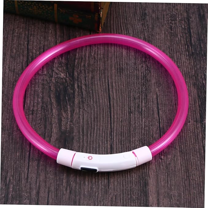 Milisten Led Night Light Dog Collar USB Rechargeable Pet Collar Flashing Light Modes Neon Pink for Safe Walks