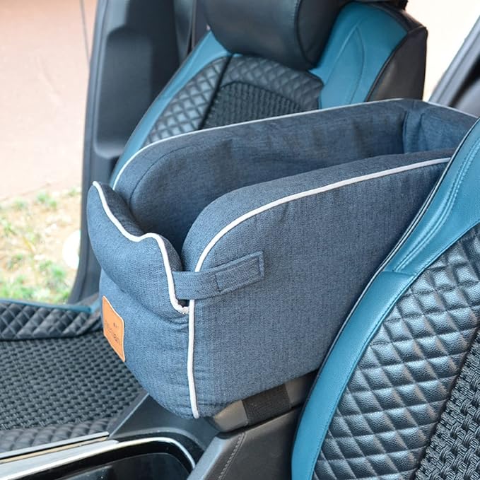 Dog Car Seat Pet Booster Seat ON Car Armrest Perfect for Small Pets, Interactive Dog Console Car Seat,Pet Travel Safety Car Seat,Portable Dog Car Travel Carrier Bed with Safety Buckle