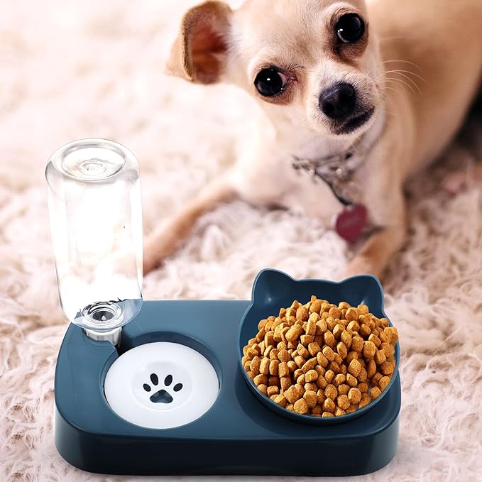 Pet Drinking Bowl and Food Feeder Anti-Spill Blue Plastic Raised Water Dispenser Suitable for Cats and Dogs