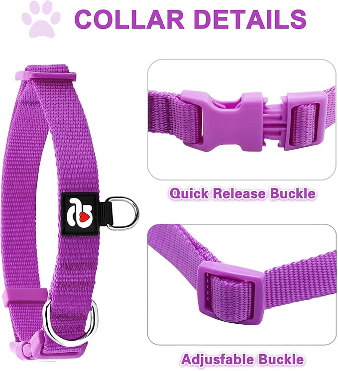 azuza 3 Pack Dog Collars Comfortable and Adjustable Nylon Dog Collars for Medium Dogs, M (14-20inch)，Pink, Hot Pink and Purple