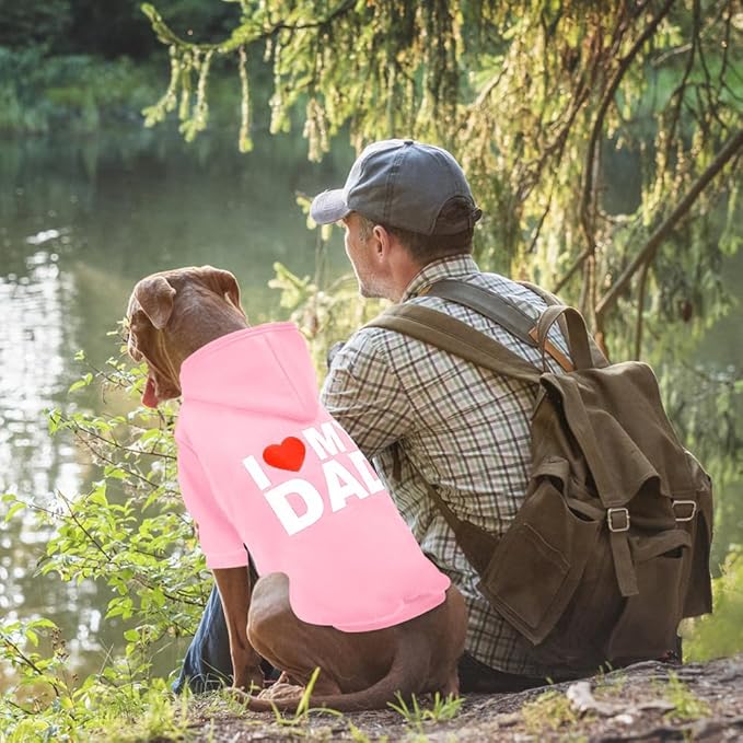 GreenJoy Dog Sweater Dog Hoodie Cold Weather Dog Coat Hooded Sweatshirt for Puppies,Cats, Small Medium Large Dogs (Pink(I Love My Dad), Large)