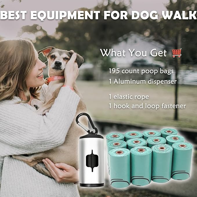 Aluminum Dog Poop Bags Holder with Carabiner Metal Pet Waste Bags Dispenser with Hook and Loop Fastener and Elastic Cord to Carry Used Bags (Silver)