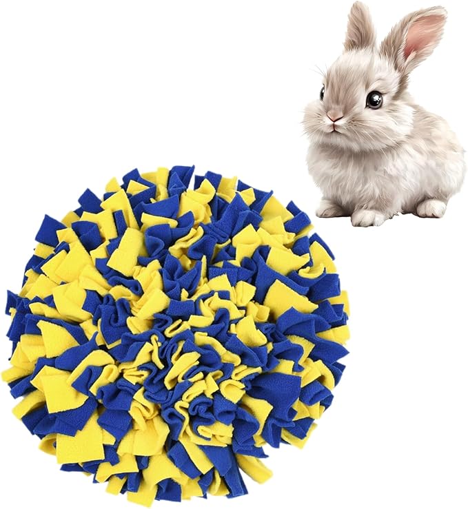 Small Round Pet Snuffle Mat, Plush Feeding and Nose Work Training Pad for Small Animals (Yellow)