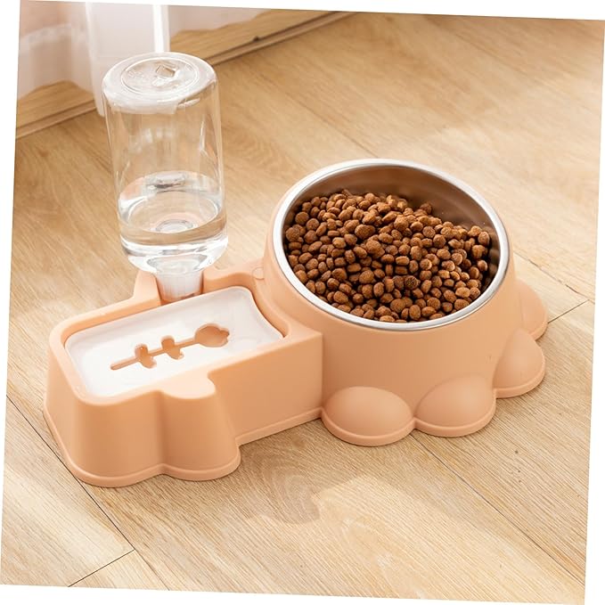 BESPORTBLE Automatic Dog Food Dispenser and Stainless Steel Water Bowl Pet Feeder with Transparent Water Container Break-Resistant Design for Puppies and Dogs Easy to Clean and Refill