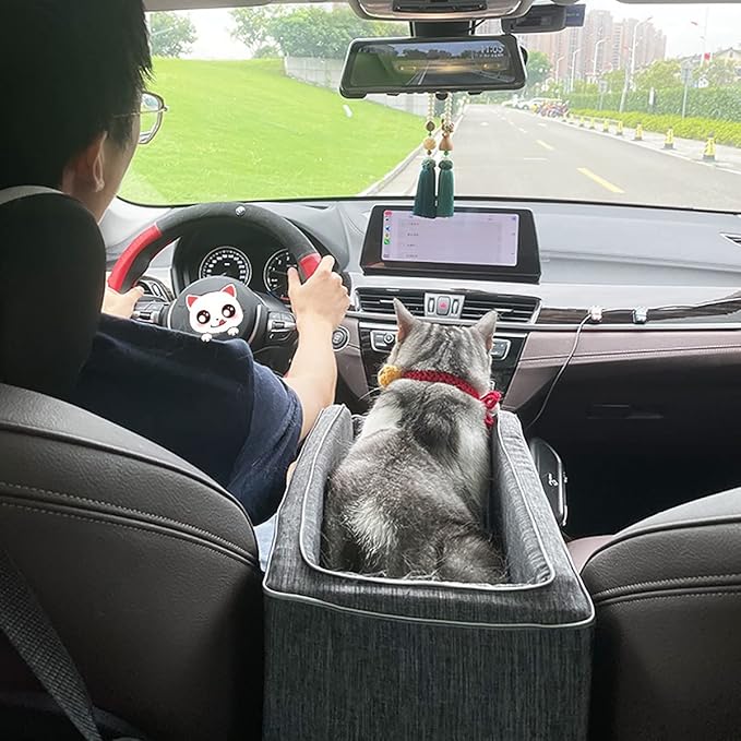 Pet Car Booster Seat,Cat and Dog car seat Cushion,Small Dogs Armrest Booster Seat for Car,with Safety Tethers,for Small Pets Up to 12 Lbs,Non-Slip Base