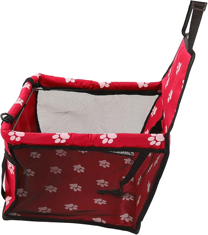 Pet Car Seat with Safety Leash, Dog Car Basket for Puppy Cat, Breathable Slip Proof Design, Portable Pet Travel Carrier with Adjustable Straps for Most Vehicles (Red)