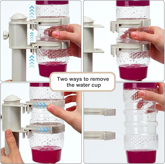 Dog Water Bottle Dispenser and Food Bowl, No-Drip Automatic Dog Water Bowl Dispenser with Adjustable Stand, Detachable Pet for and Cat, Wine Red