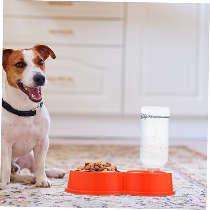 1pc Automatic Cat Water Dispenser and Food Bowl Non-Slip Pet Feeder for Dogs and Cats Easy to Clean Made from Food-Grade Material Orange