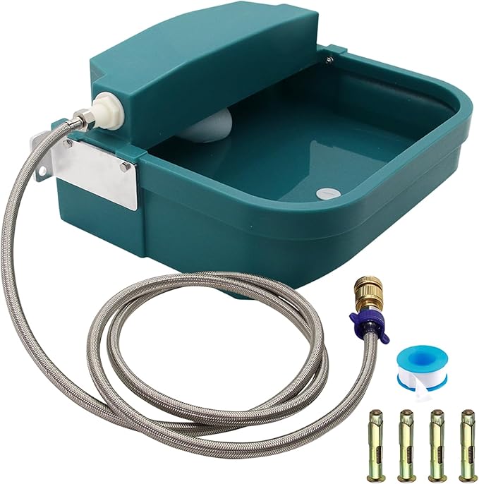 8L Large Automatic Animal Drinking Water Bowl, Livestock Water Trough Dispenser with Water Pipe & Float Valve & Drain Hole for Cattle Horse Sheep Dog Indoor/Outdoor Easy to Clean