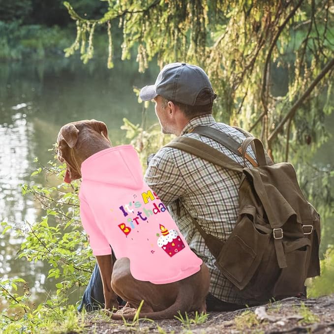GreenJoy Dog Sweater Dog Hoodie Cold Weather Coat Hooded Sweatshirt for Puppies,Cats, Small Medium Large Dogs (Pink(It's My Birthday), X-Small)