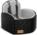 Dog Car Seat for Small/Medium Dogs, Elevated Dog Booster Seat Memory Foam Puppy Car Seat with Washable Cover, Travel Safety Pet Seat for Car with Storage Pockets Up to 35 lbs (Black/Grey)