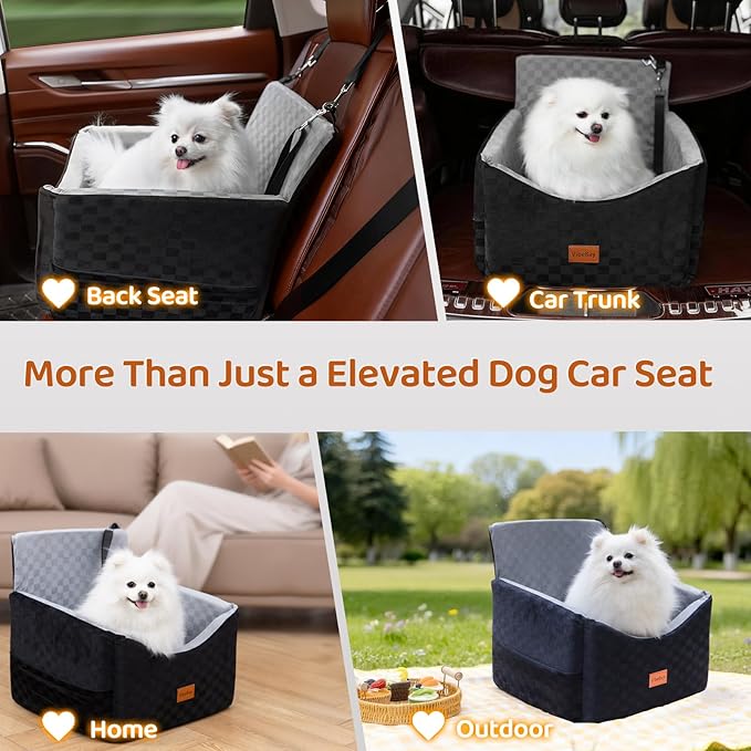 Dog Car Seat for Small Dogs, VibeBay Portable Booster Seat with Memory Foam, 2 Safety Belts, Removable Washable Cover, Storage Pocket & Anti-Anxiety Elevated Design for Medium Dogs Under 35 lbs