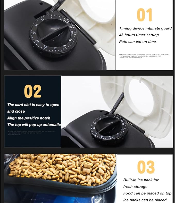 2 Meal Programmable Automatic Cat Dog Feeder, Dry or Semi-Moist Pet Food Dispenser for Cats Dogs, Auto Dog Food Dispenser Slow Feed Portion Control